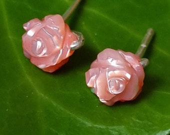 Stud earrings mother of pearl roses, stud earrings pink - roses # Gifts for her