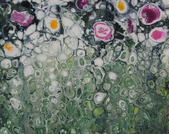 Acryl Pouring # Acrylbild - Blumen - Keilrahmen 30 x 24 # Original # Unikat - Einzigartiges