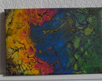 Acryl Pouring # große Zellen - bunt # Acrylbild - Keilrahmen 30 x 20 # Original # Unikat - Einzigartiges