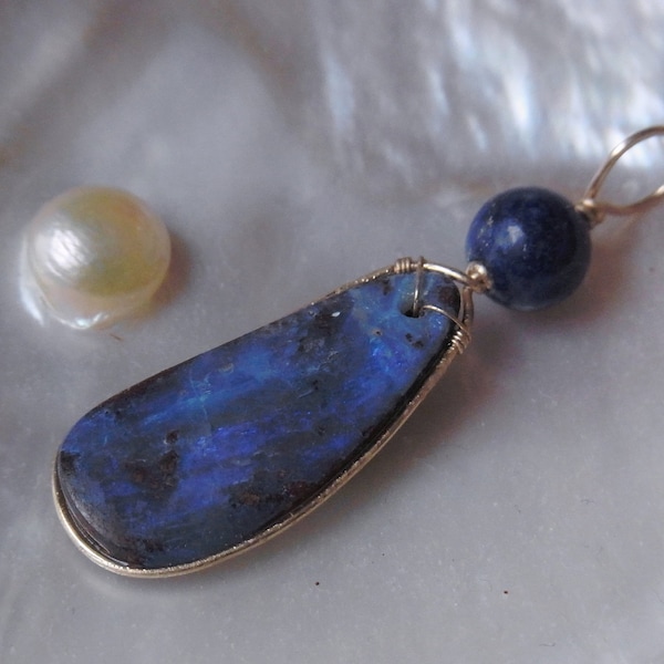 OpalAnhänger blau, Lapislazuli, Boulder Opal, Goldfill, EdelsteinAnhänger Kette Opalschmuck Halskette, Geschenke für Sie