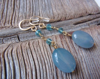 Earrings Aquamarine Hydrothopas gemstone earrings blue green gold brass goldfill goldfill earwires gifts for her
