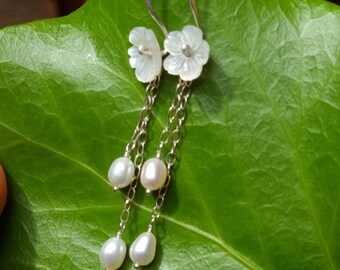 Pearl earrings, white silver, bridal earrings, freshwater pearls, gifts for her