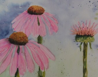 Echinacea Aquarelle Fleurs originales Chapeau de Soleil Art Décoration Murale 24x32 Peinture Image Aquarelle Art Cadeaux Individuels