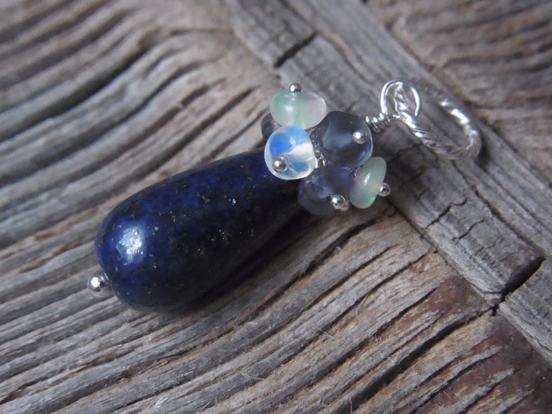 Lapis lazuli opal iolit pendant silver chain pendant lapis opal gemstones necklace blue silver gifts for mothers