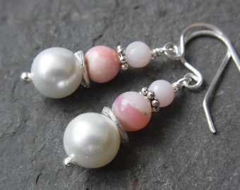 Earrings Andean opal freshwater pearls earrings pink earrings opal pearl shell seed bead