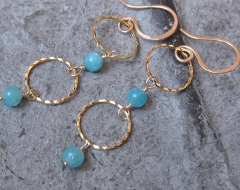 Aquamarine earrings rings silver gold aquamarine earrings circle hoop earrings gifts for you girlfriend mother