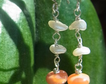 Boucles d’oreilles en perles Keshiperlen OpalEarrings MexicoOpal Boucles d’oreilles orange abricot blanc