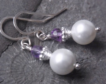 Boucles d’oreilles, améthyste, perles, argent, boucles d’oreilles Cadeaux pour femmes