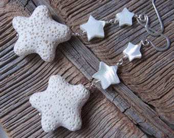 Star earrings lava mother-of-pearl long earrings stars white silver earrings earrings gift gifts for her