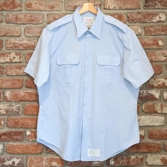 Navy Seamen Button Up Uniform Shirt Vintage 1970s Men's Cotton Tropical Short Sleeve USN U.S
