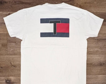 t-shirt vintage Tommy Hilfiger signature drapeau logo