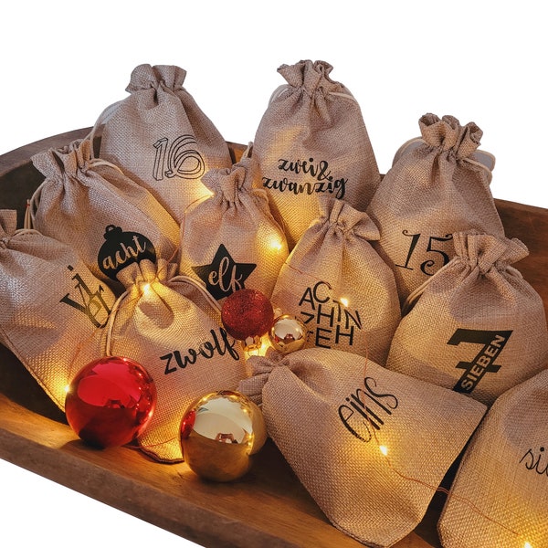 Großer Adventskalender Adventskalendersäckchen Adventskalenderbeutelchen Jute XL Adventskalenderbeutel Adventskalender