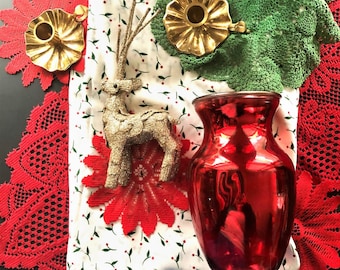 Red Glass Vase plus Holiday Accents.