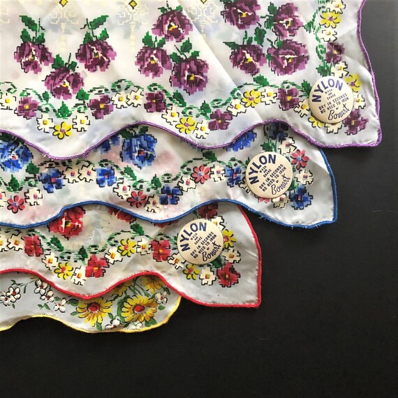 Vintage Handkerchiefs. 4-Nylon Hankies By Bonart. - image 3