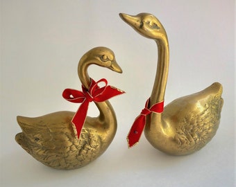 Brass Swans. Vintage Pair Of Swans.
