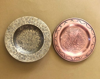 Trinket Trays. 2 Vintage Trinket Dishes. 1 Brass From India. 1 Copper From Egypt.