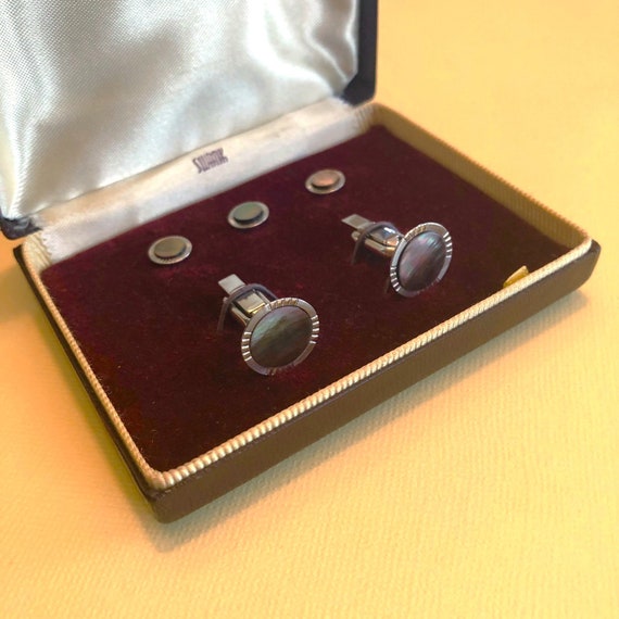 Cuff Links. Vintage Swank Silver Tone and Abalone… - image 5