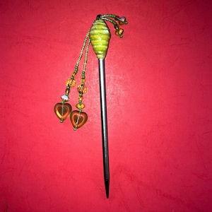 Hair Stick. Hand Made Beaded Hair Stick. Lime Green Crown.