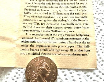Moneta da mezzo penny. Replica del mezzo penny della Virginia del 1773.