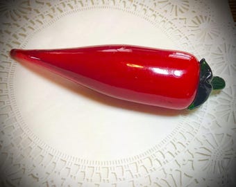 Hand Blown Glass Pepper. Vintage Murano Red Pepper Fruit.