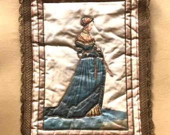 Wall Hanging. Vintage Silk Embroidered Rosel Erzeugnisse Jean Holbein.