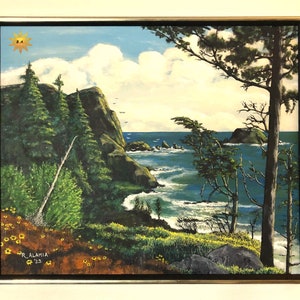 Oregon Küste Malerei. 24 'x 20 "Gerahmtes Original Art Acrylgemälde.