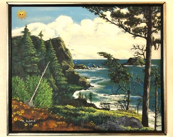 Oregon Coast Painting. 24'x20" Framed Original Art Acrylic Painting.