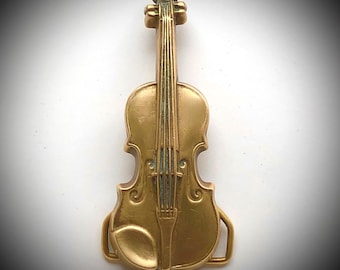 Fibbia per cintura Baron in ottone massiccio. Chiusura per cintura vintage a forma di violino.