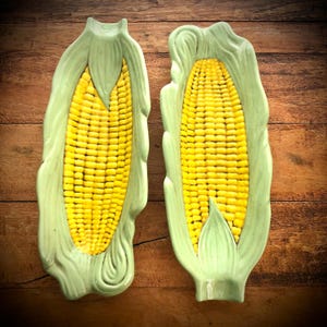 Corn Cob Holders. 2 - Vintage Ceramic Corn Cob Dishes.