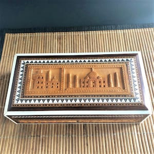 Hand Carved Anglo-Indian Box. Hand Carved Panels and Inlays.