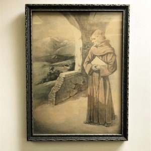 Original Art Wall Hanging. Antique Pencil Art.