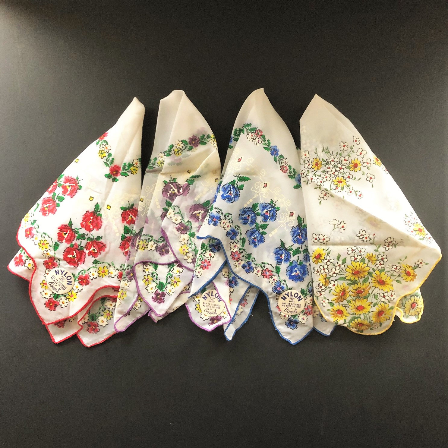 Vintage Handkerchiefs. 4-Nylon Hankies By Bonart.