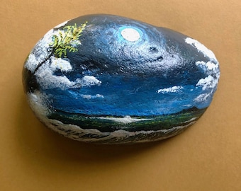 Roccia dipinta. Fermacarte dipinto a mano. Opera d'arte originale.