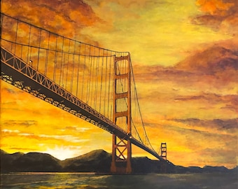 Pintura del Puente Golden Gate. Pintura acrílica original de 40,6 x 50,8 cm.