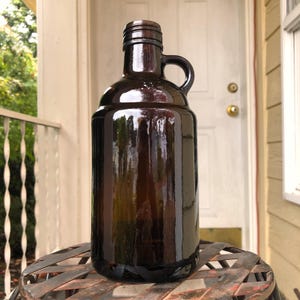 Brown Glass Bottle. Vintage One Quart 32oz Bottle with Finger Loop.