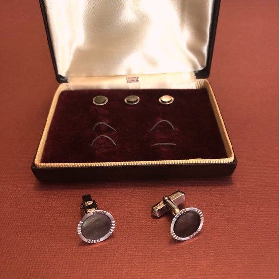 Cuff Links. Vintage Swank Silver Tone and Abalone… - image 6