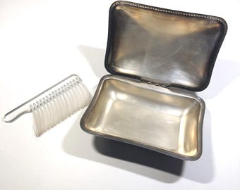 Raccogli briciole. Scopa da tavolo vintage F.B. Rogers Silver Co. Silent Butler con spazzola.