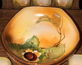 Cuenco para servir Noritake antiguo con 6 cuencos para pinchar.