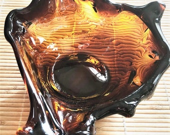 Glass Bowl. Vintage Handmade Brown Glass Bowl.