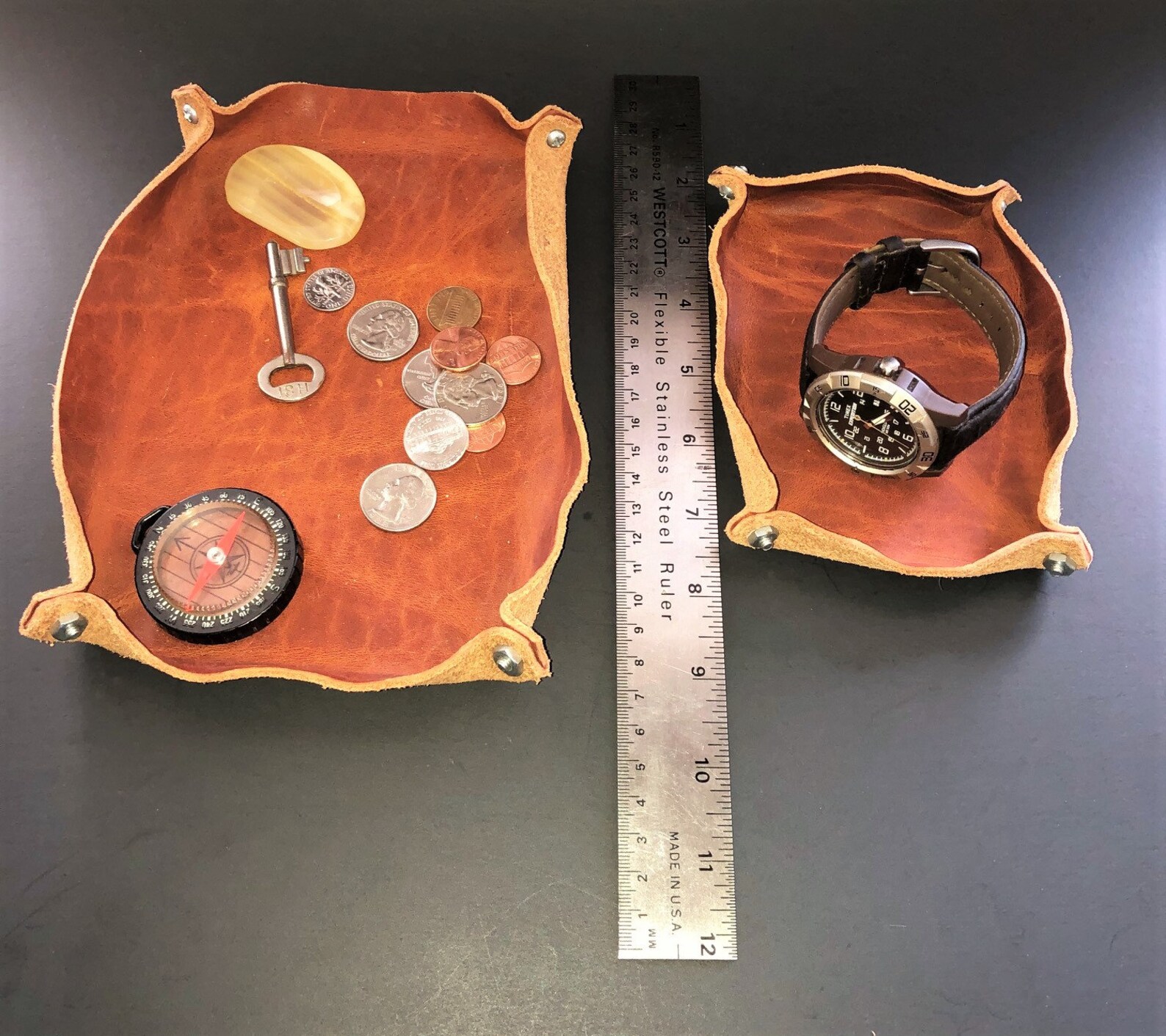 Leather Coin Trays. 2 Leather Trinket Trays For Men. Perfect Etsy