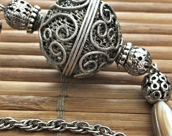 Womens Necklace. Handmade Metal Bead Necklace.