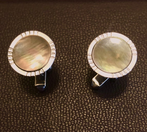 Cuff Links. Vintage Swank Silver Tone and Abalone… - image 7