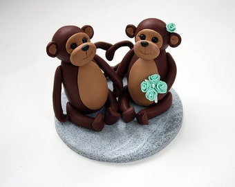 Bride and Groom Monkey Wedding Cake Toppers // Ready To Go