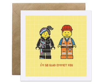 Lego Movie Valentines Card - Emmet, Lego, Romantic, Valentine, Geeky, 8 Bit, Card, Pixel