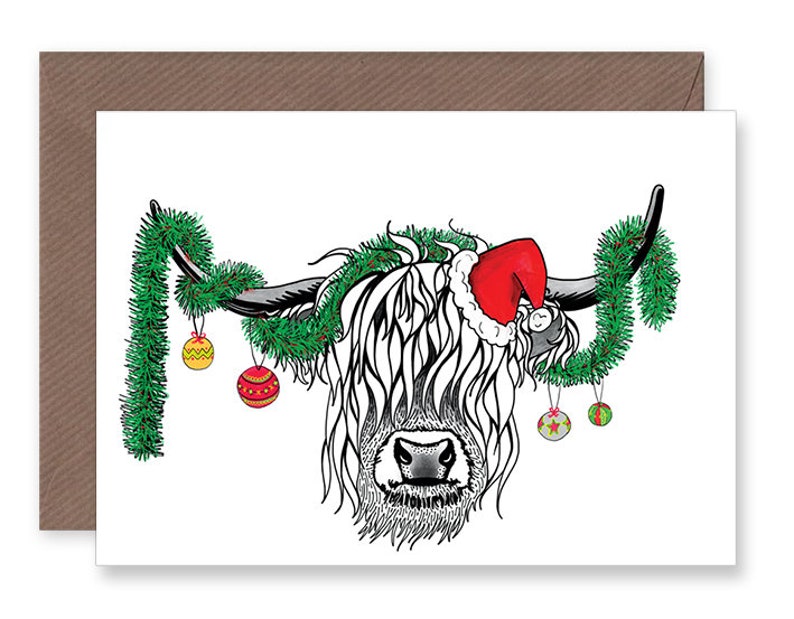 Scottish Highland Cow Christmas Card Multi Pack Mistletoe Fairylight ...