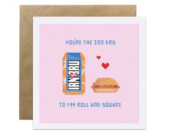Scottish Valentines card, Birthday card, Square sausage, friendship, best friends, Scotland, Funny, 8 bit, pixel