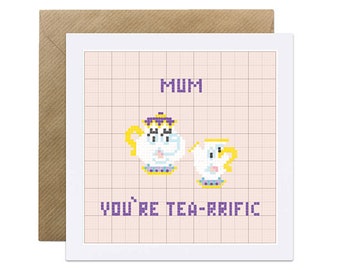 Mrs Potts Mothers Day card - Mum, Mom, Beauty and the Beast, Chip, Birthday card