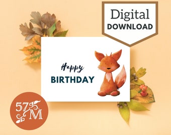 Tarjeta de felicitación de cumpleaños imprimible Descarga instantánea - Tarjeta Fox - Tarjeta de 5x7 pulgadas para cumpleaños - Tarjetas de cumpleaños Fox - Tarjeta de cumpleaños con Fox