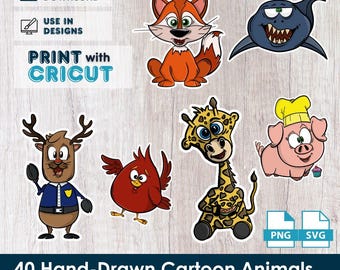 Paquete de pegatinas con personajes de animales divertidos / Suministros de manualidades para niños / Archivos de corte Cricut incluidos