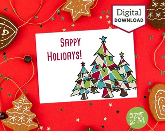 Tarjeta navideña imprimible: Árbol navideño con un toque de humor (descarga digital)